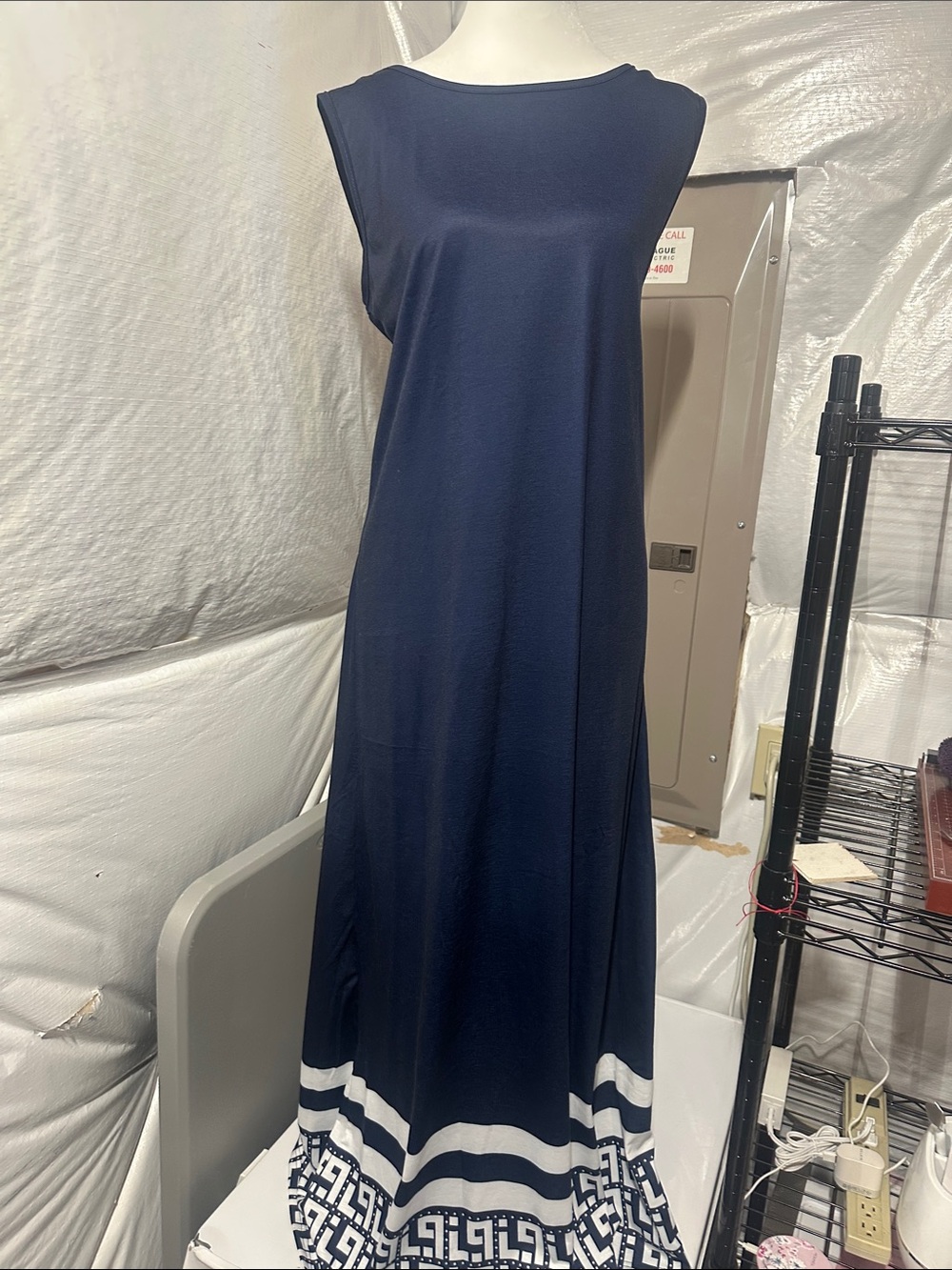 SHEIN Navy Maxi Dress with White Geometric Hem